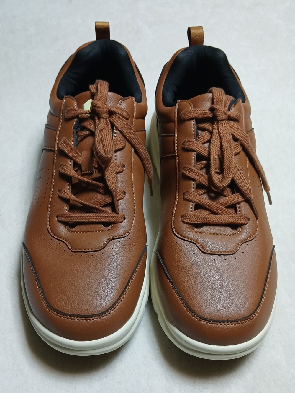Fitville Slip-resistant Men's Classic Tan Leather-Effect Lace-Up Sneakers Sz 15W